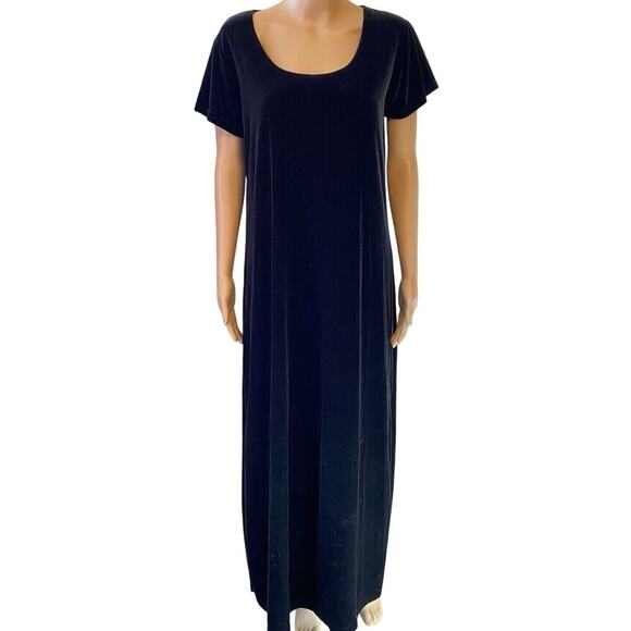 Vtg Cassini Stretch Velvet Maxi Dress Sz L Whimsigoth Witchy Black 90’s Holiday - Picture 1 of 9